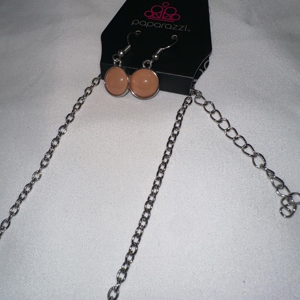 Silver and Pink Geometric Necklace - Picture 6 of 6